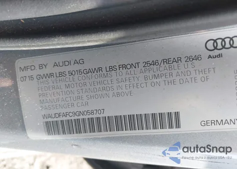 2016 Audi A6 2.0T Premium Plus from USA, damaged, VIN WAUDFAFC9GN058707